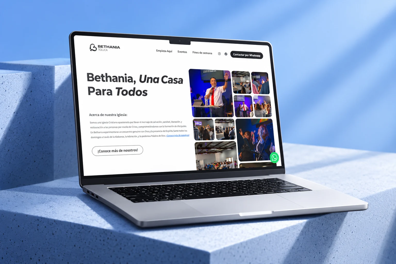 Vista de la página web de Bethania Toluca en una computadora portátil