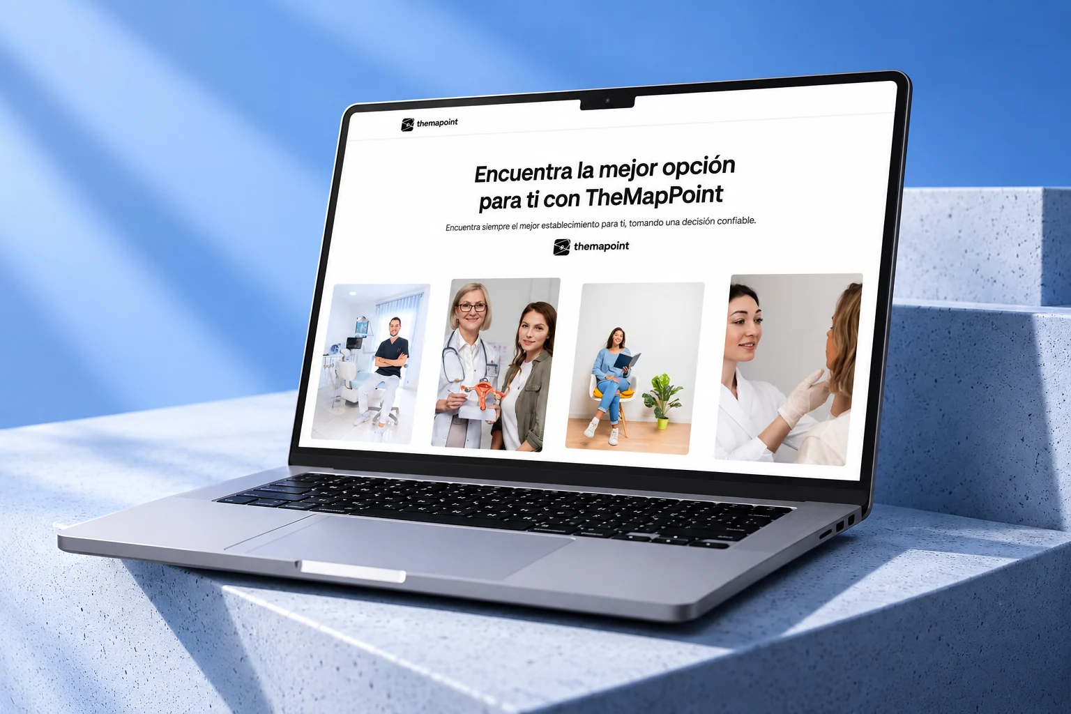 Vista de la página web de TheMapPoint en una computadora portátil